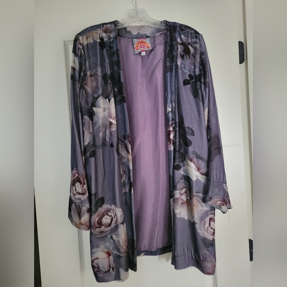 JOHNY WAS - MIDNIGHT ROSE VELVET KIMONO - Medium - Picture 4 of 4